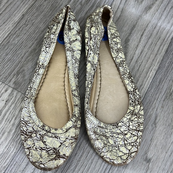 Frye Carson Ballet Flats Crackled Distressed Leather Metallic - Picture 2 of 6